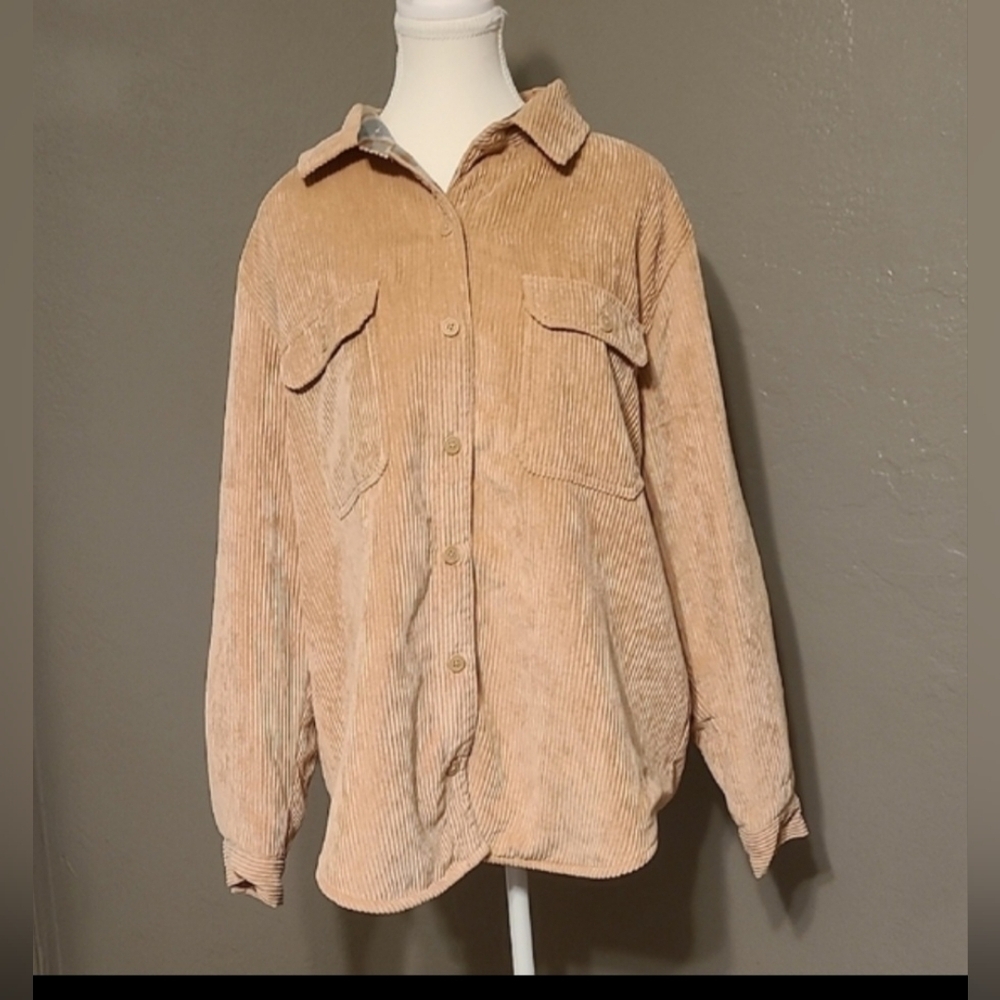 Three Dots Womens Tan Corduroy Chic Lined Button-Up Cord Jacket EUC Large - Picture 12 of 12